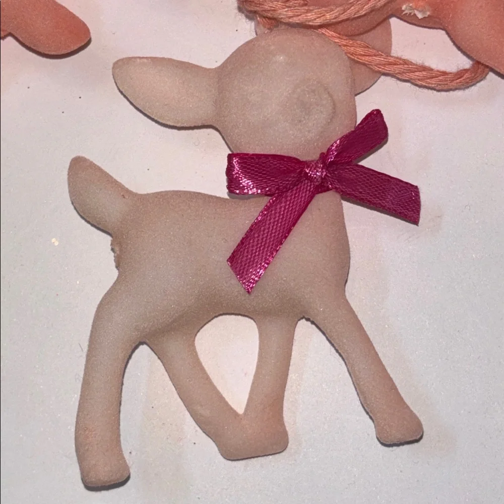 Flocked Deer Garland Peachy Pink Deer  Garlands - Set of Velvet Fawn Garland NWT